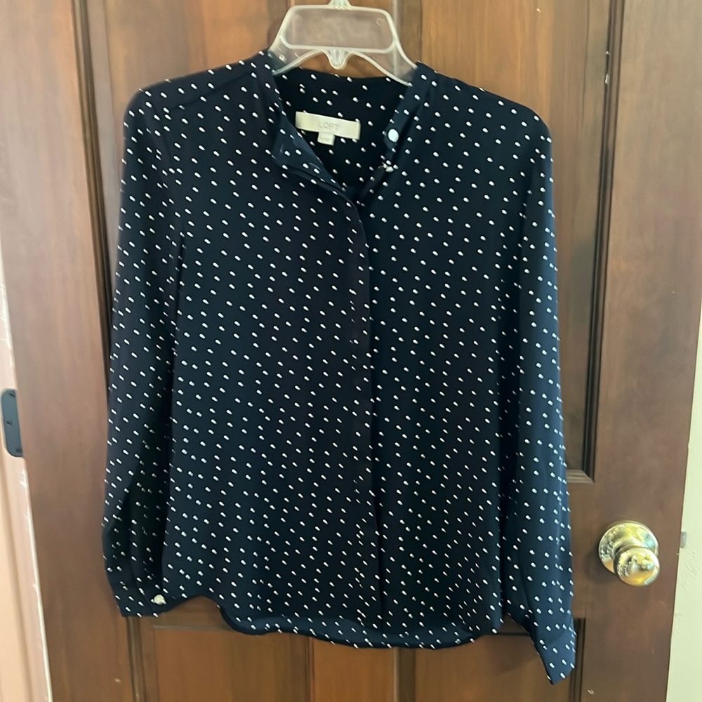 LOFT navy polka dot blouse XS